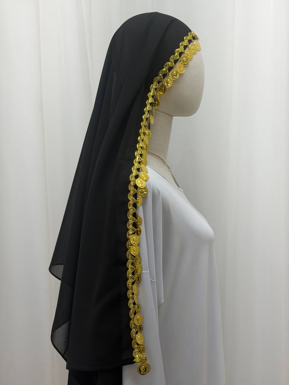Yasmeen Coin-Trimmed Tie Shawl-Khirka