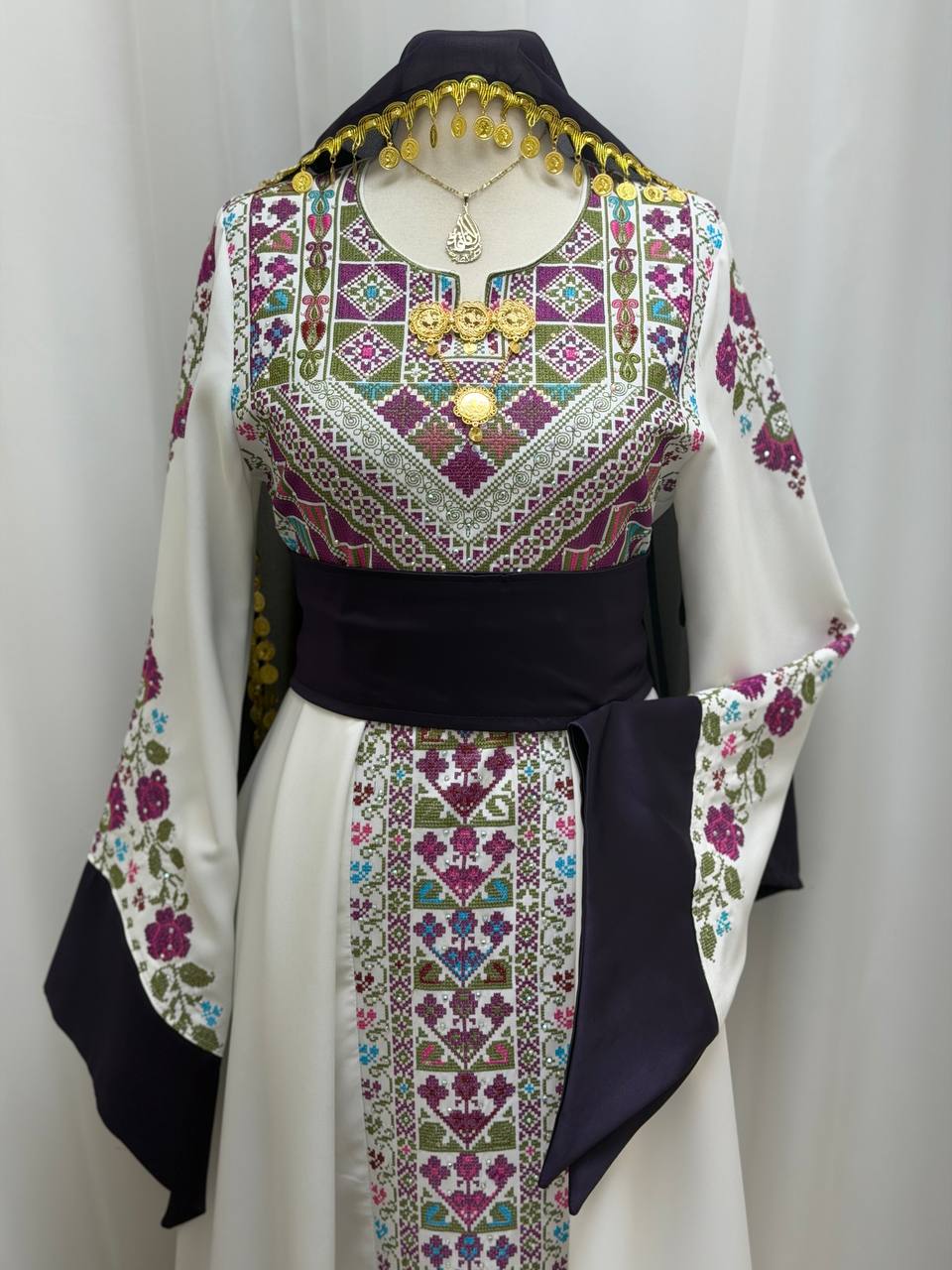 Yasmeen Coin-Trimmed Tie Shawl-Khirka