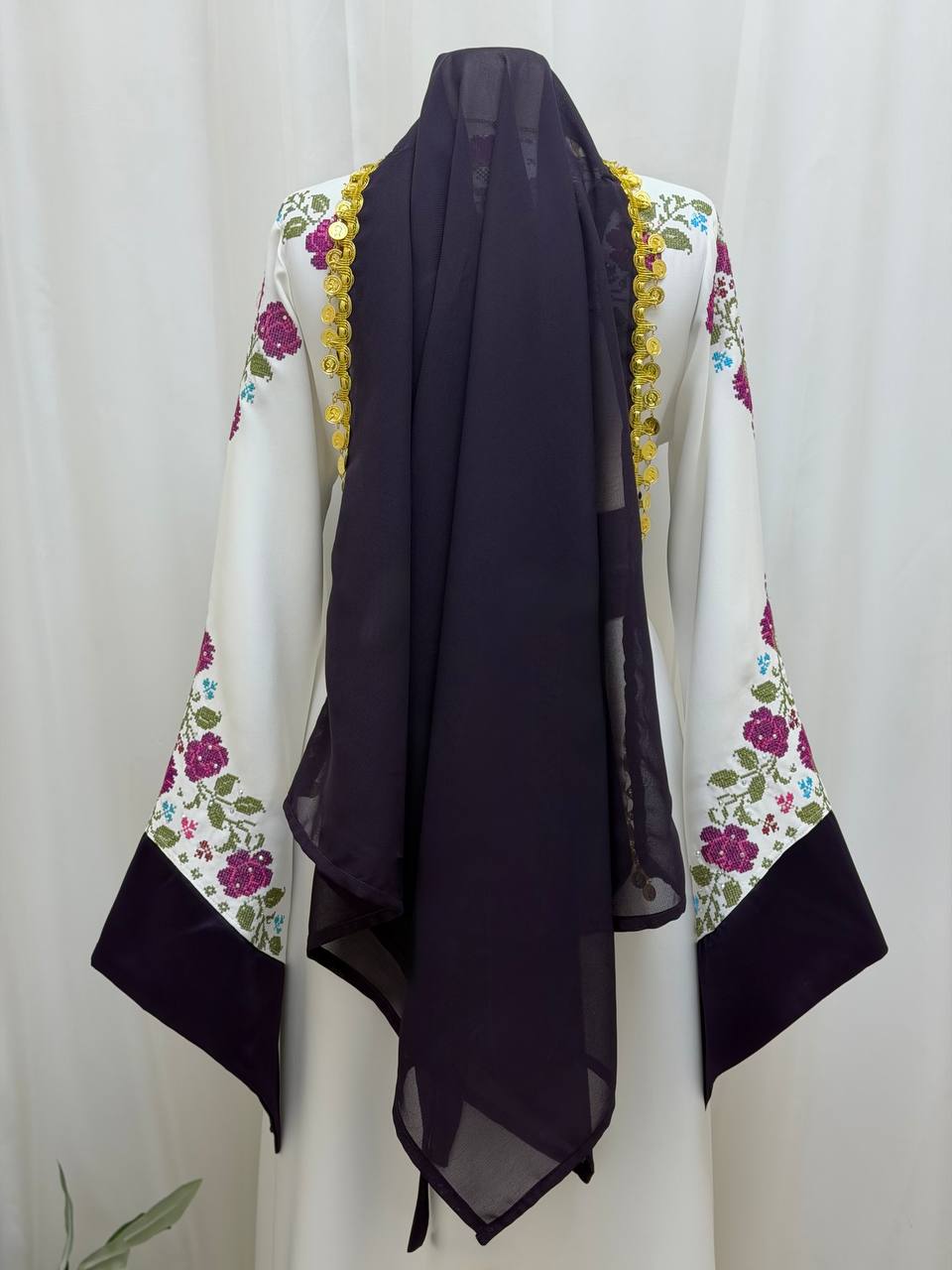 Yasmeen Coin-Trimmed Tie Shawl-Khirka