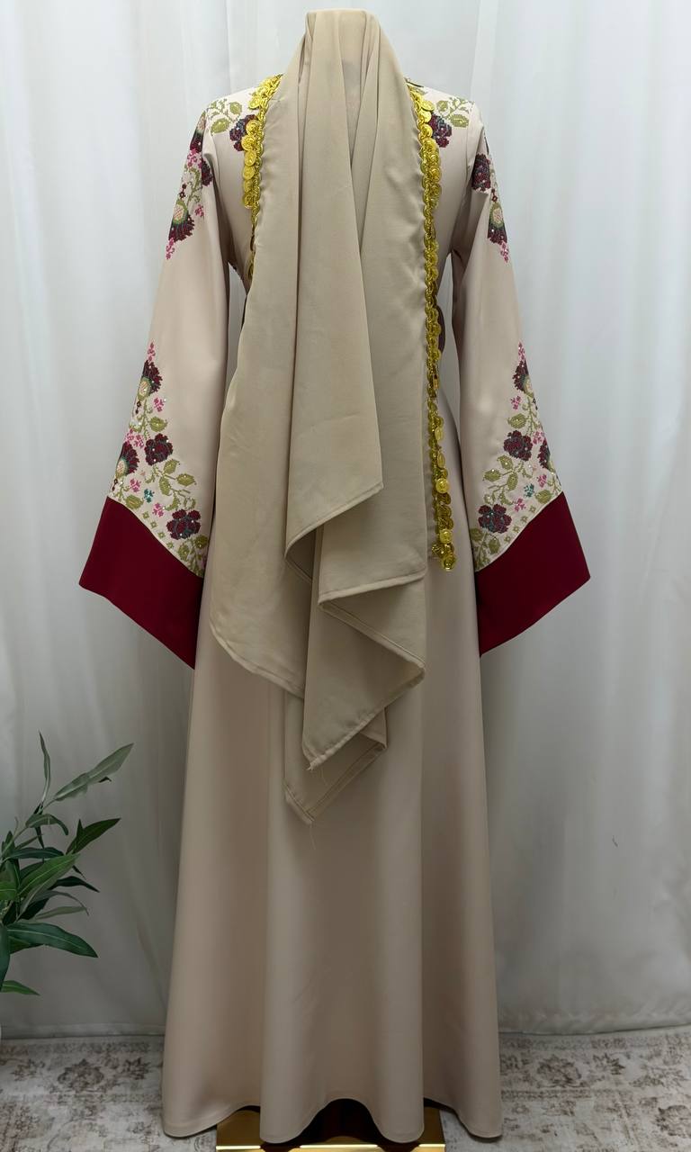 Yasmeen Coin-Trimmed Tie Shawl-Khirka
