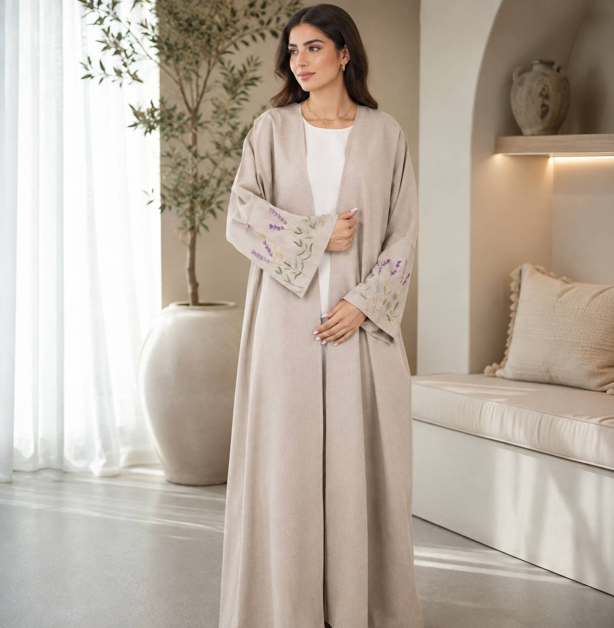 Lavender Floral Open Abaya