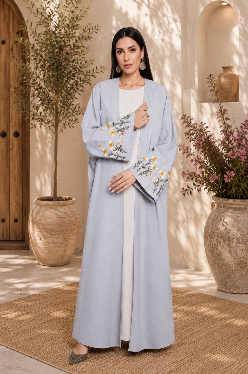 Lavender Floral Open Abaya
