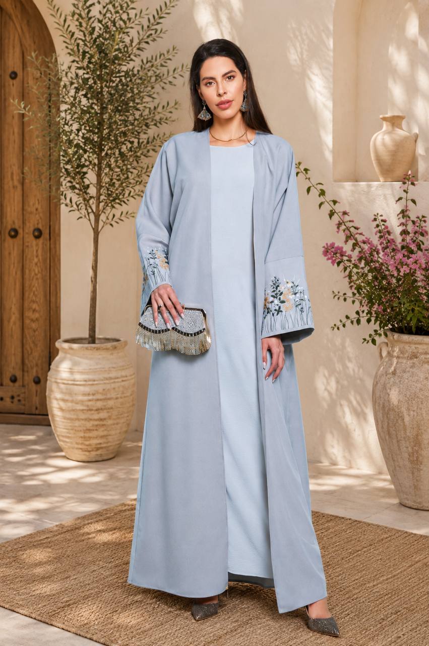 Lavender Floral Open Abaya