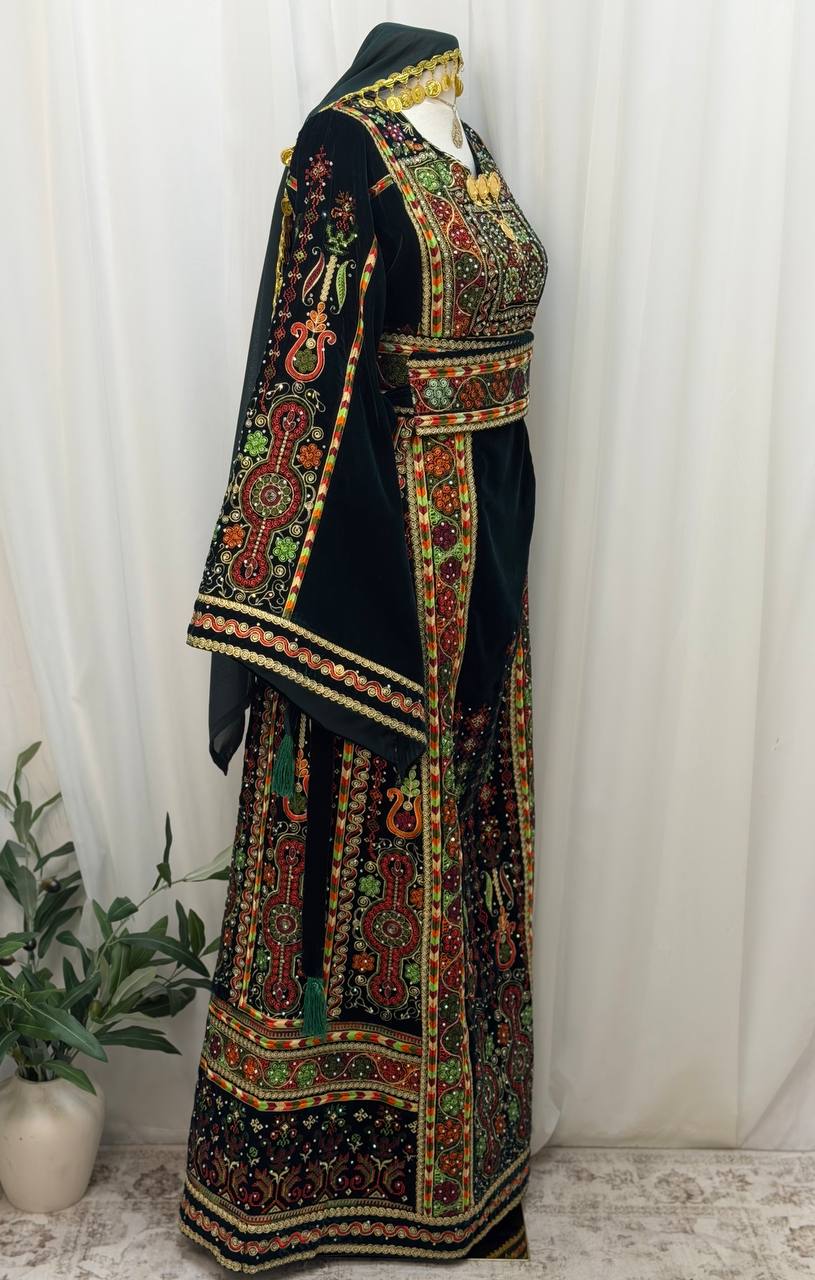 Emerald Green Velvet Palestinian Thobe