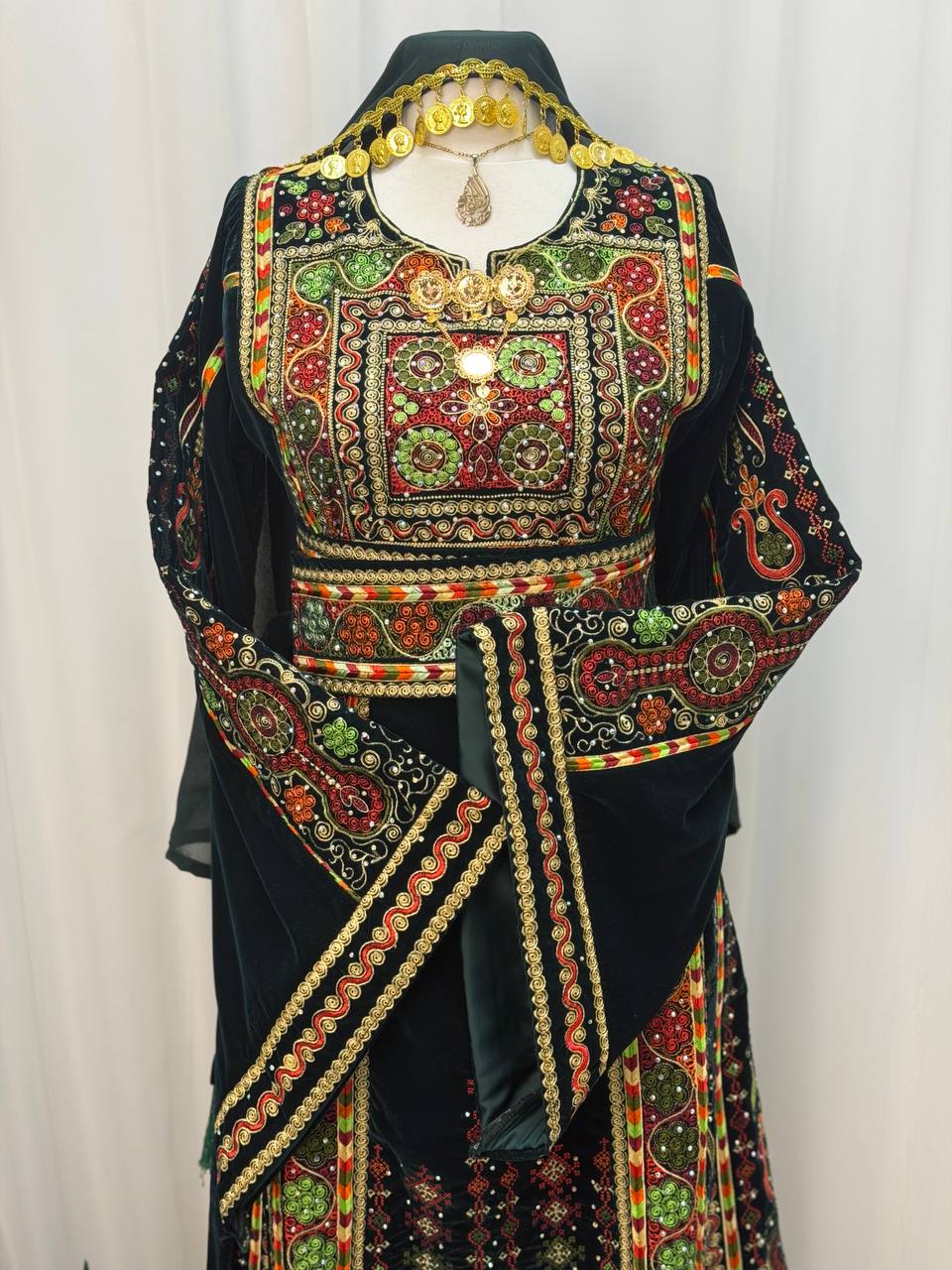 Emerald Green Velvet Palestinian Thobe