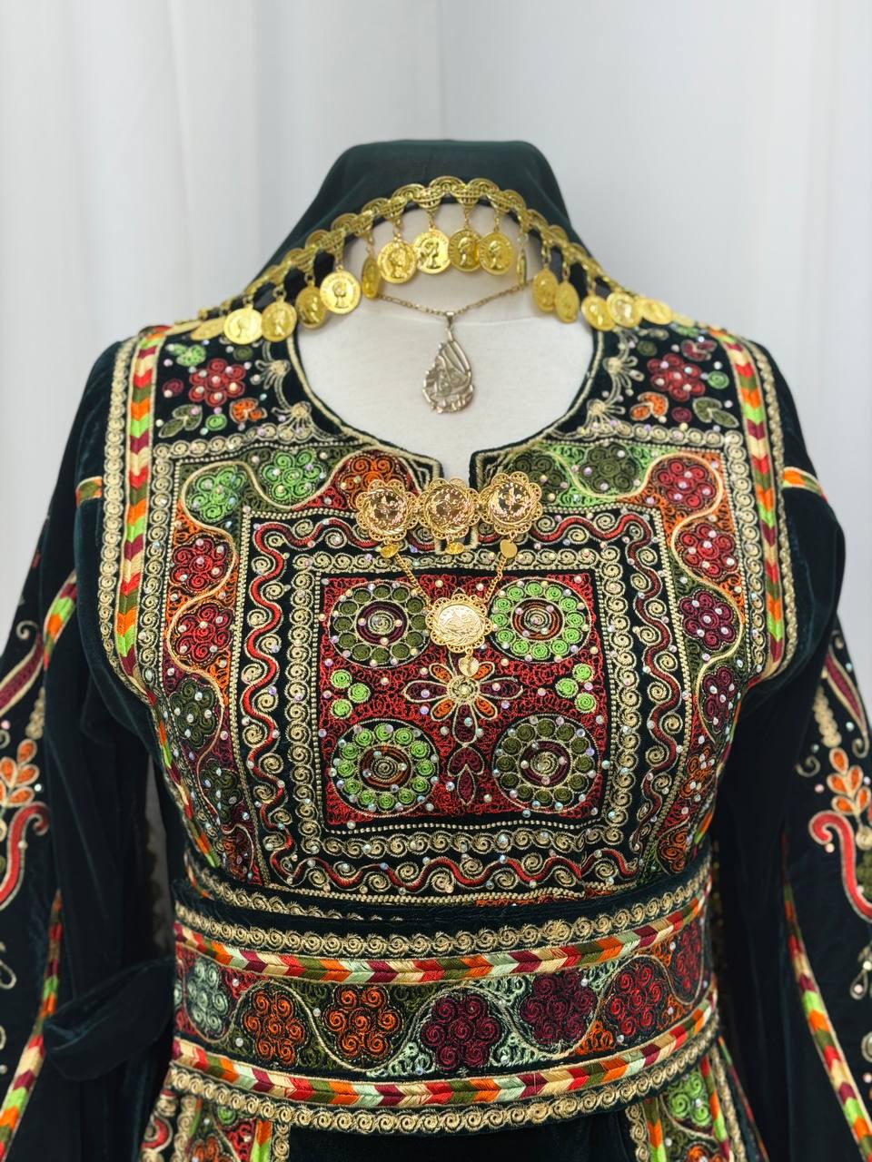 Emerald Green Velvet Palestinian Thobe