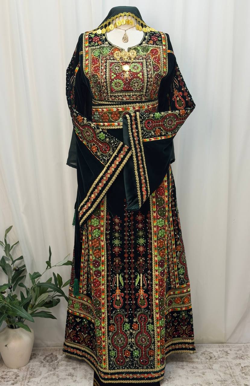 Emerald Green Velvet Palestinian Thobe