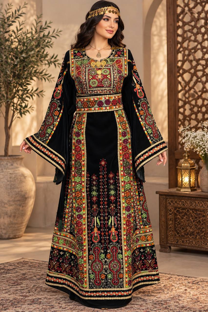 Emerald Green Velvet Palestinian Thobe