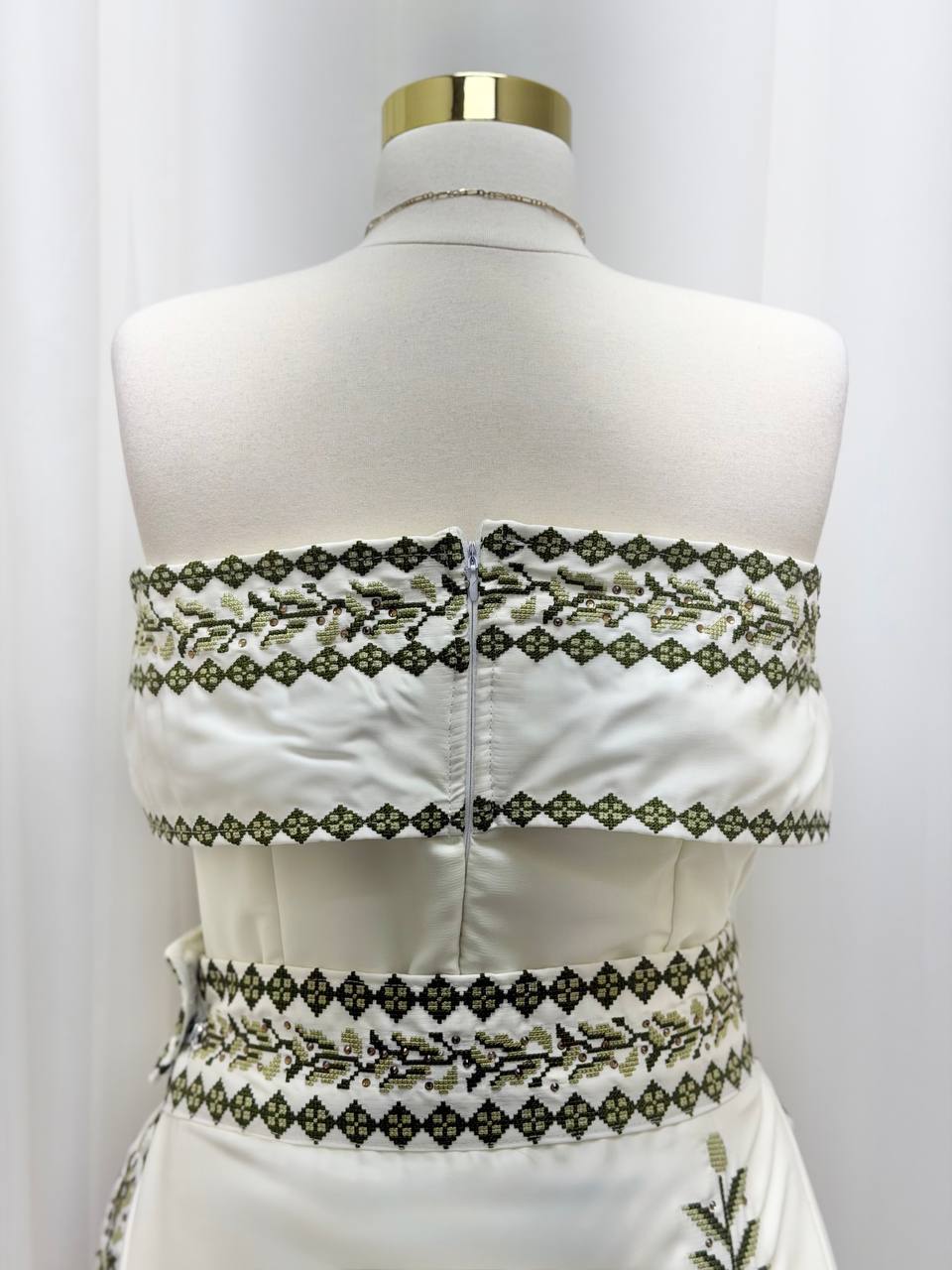 Olive Bride – Palestinian Embroidered Thobe & Skirt Set