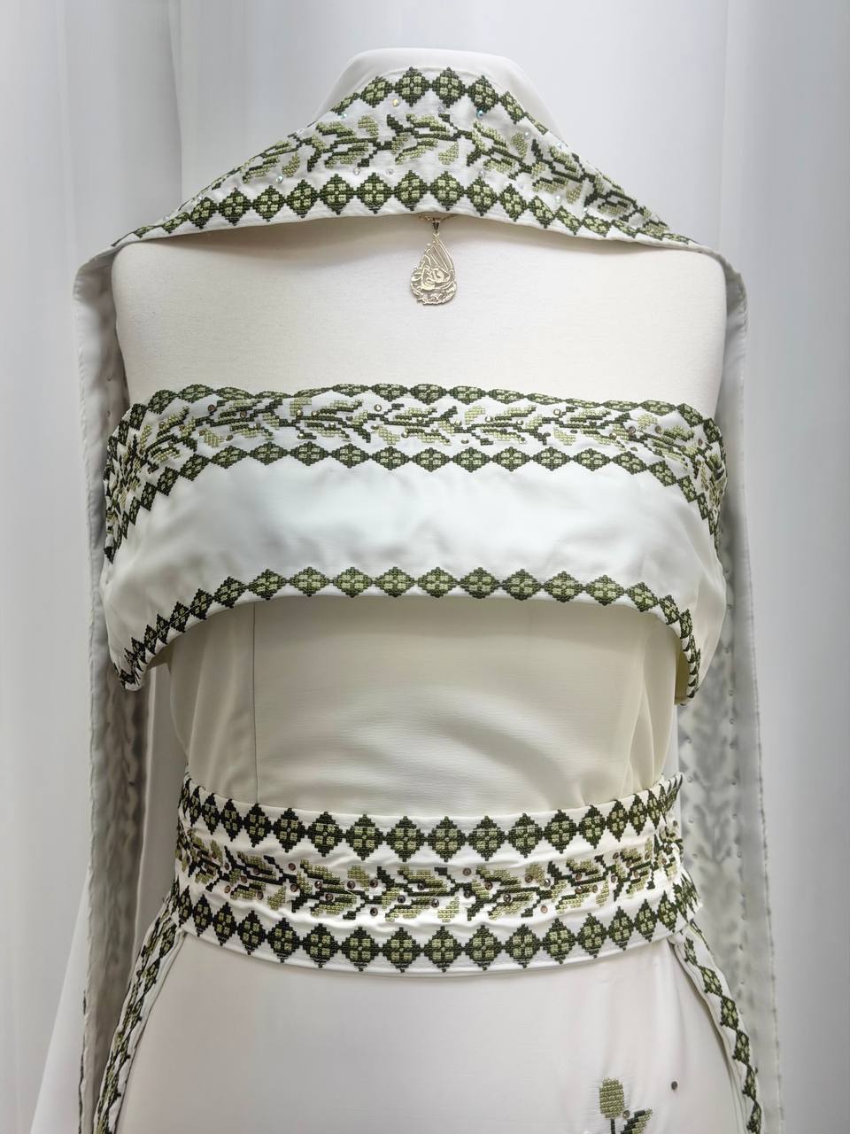 Olive Bride – Palestinian Embroidered Thobe & Skirt Set