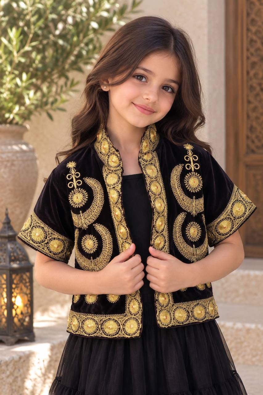 Girls’ Embroidered Velvet Jacket/Taqseedeh
