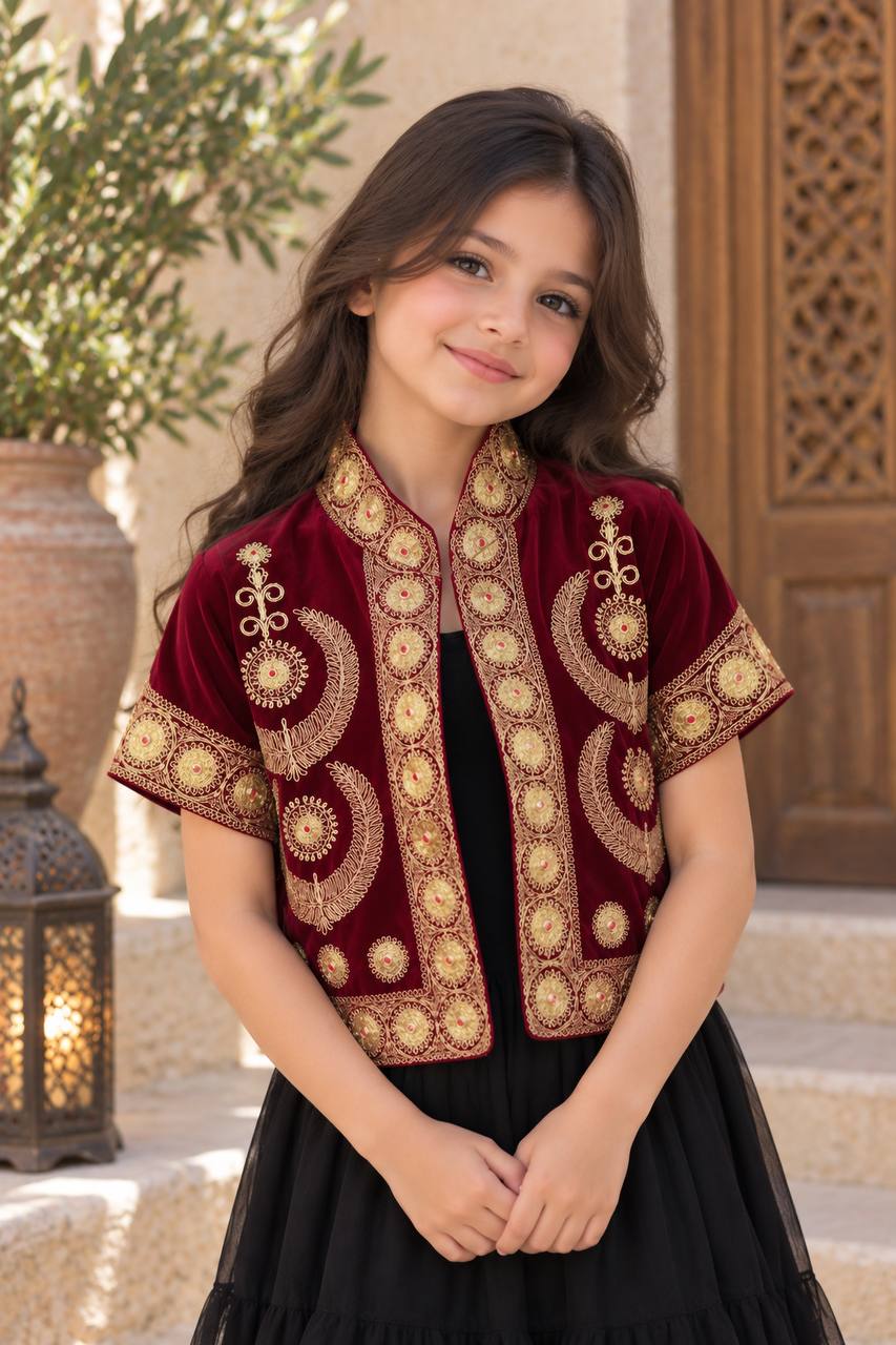 Girls’ Embroidered Velvet Jacket/Taqseedeh