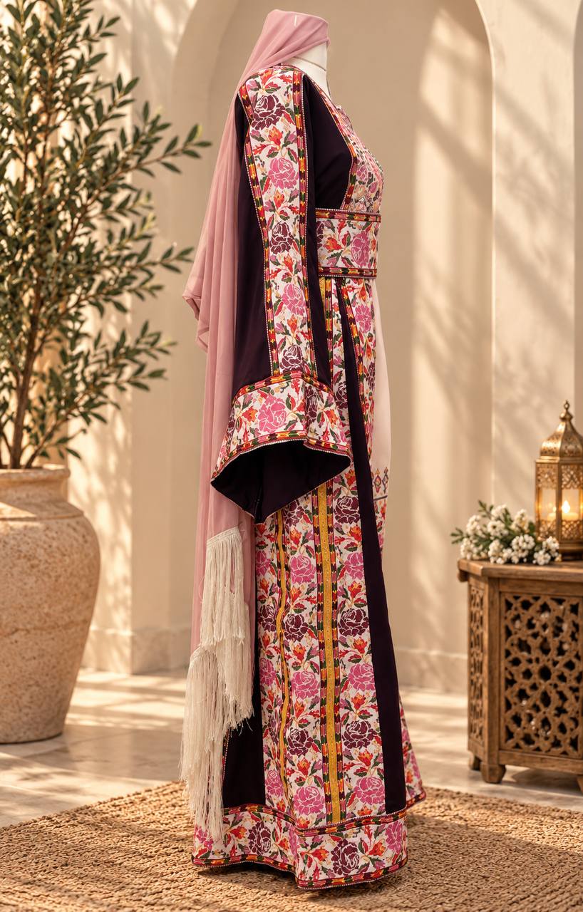 Jouri Pink  Rose Embroidered Thobe