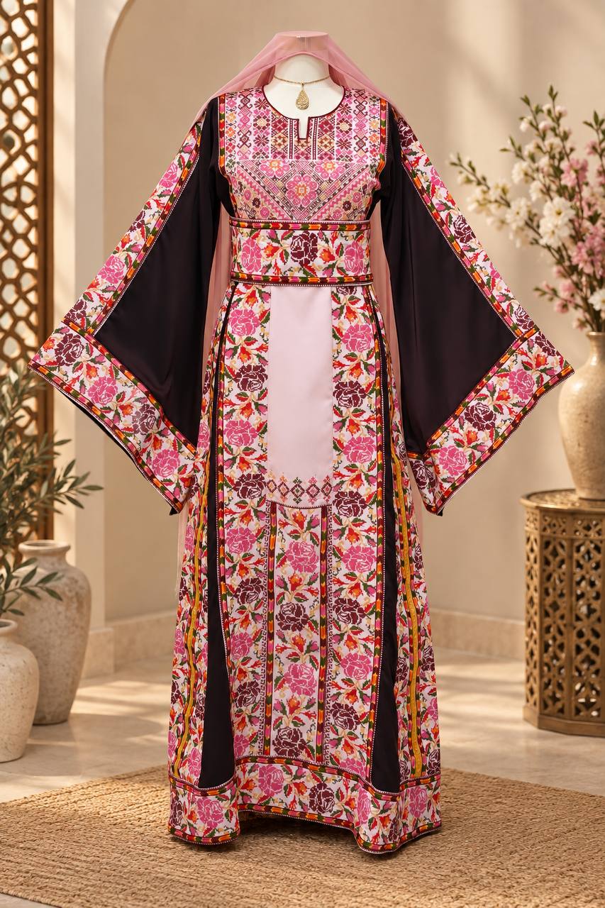 Jouri Pink  Rose Embroidered Thobe
