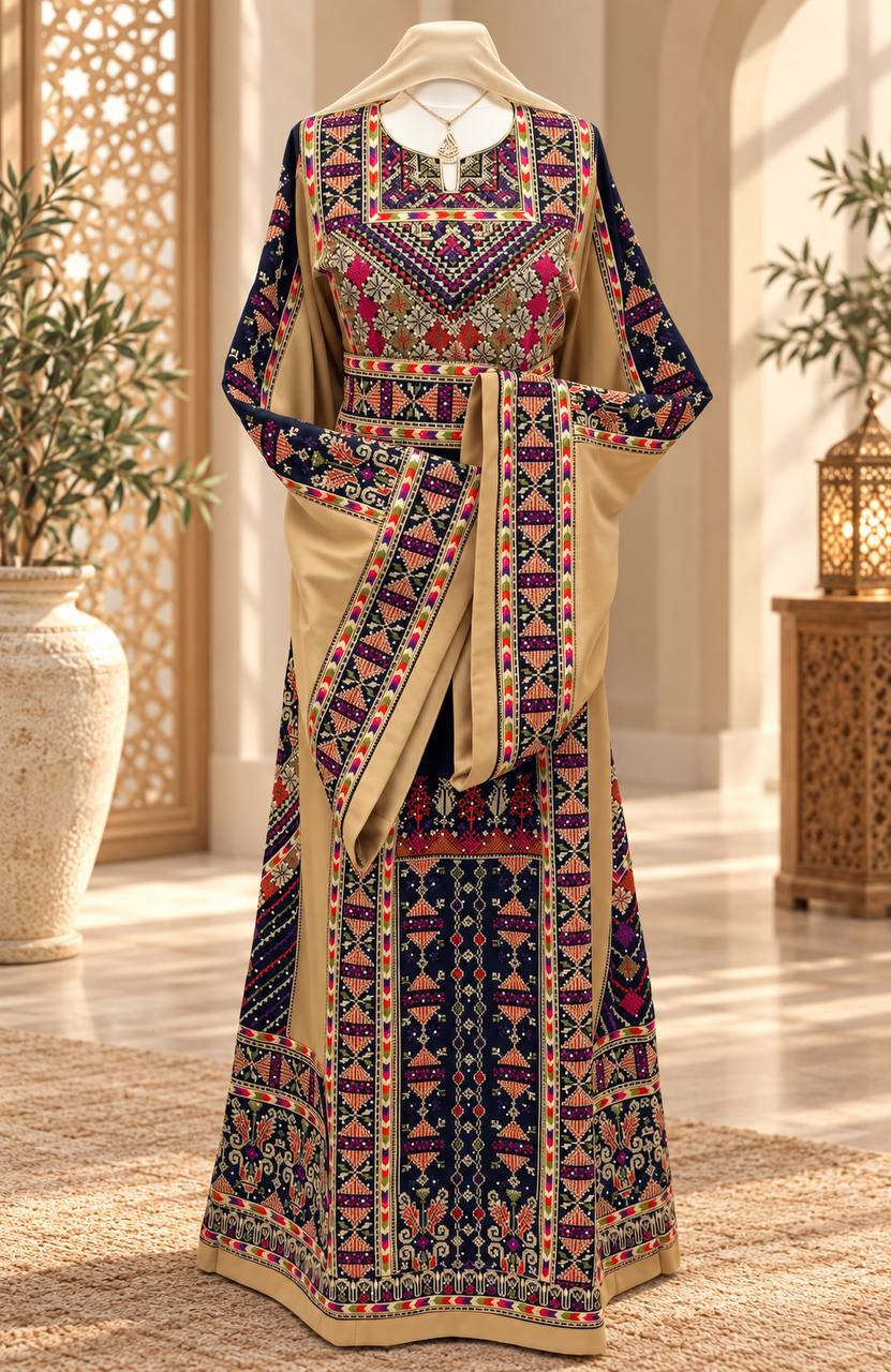 Elegant Palestinian Embroidered Thobe – Plus Size