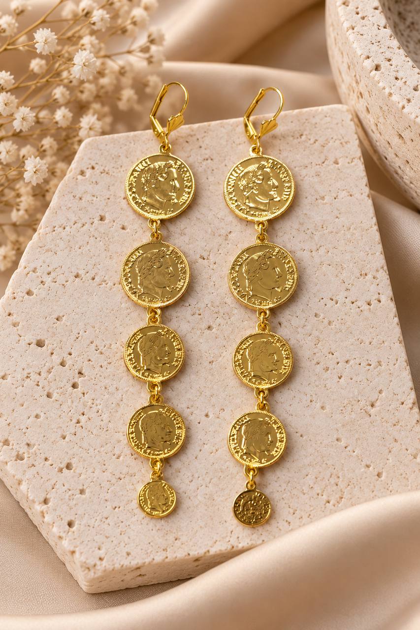 Gold-Tone Vintage Coin Dangle Earrings