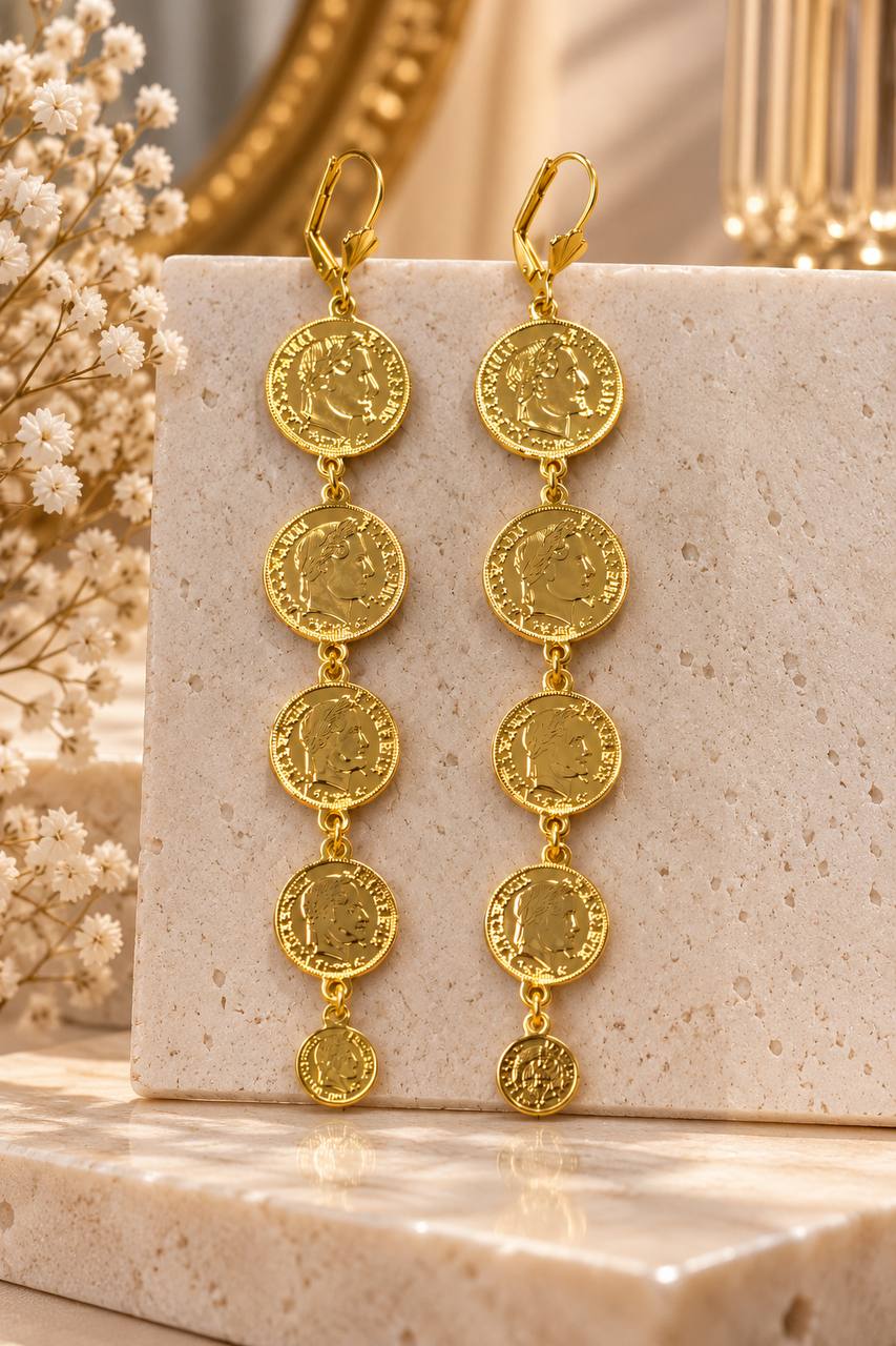 Gold-Tone Vintage Coin Dangle Earrings