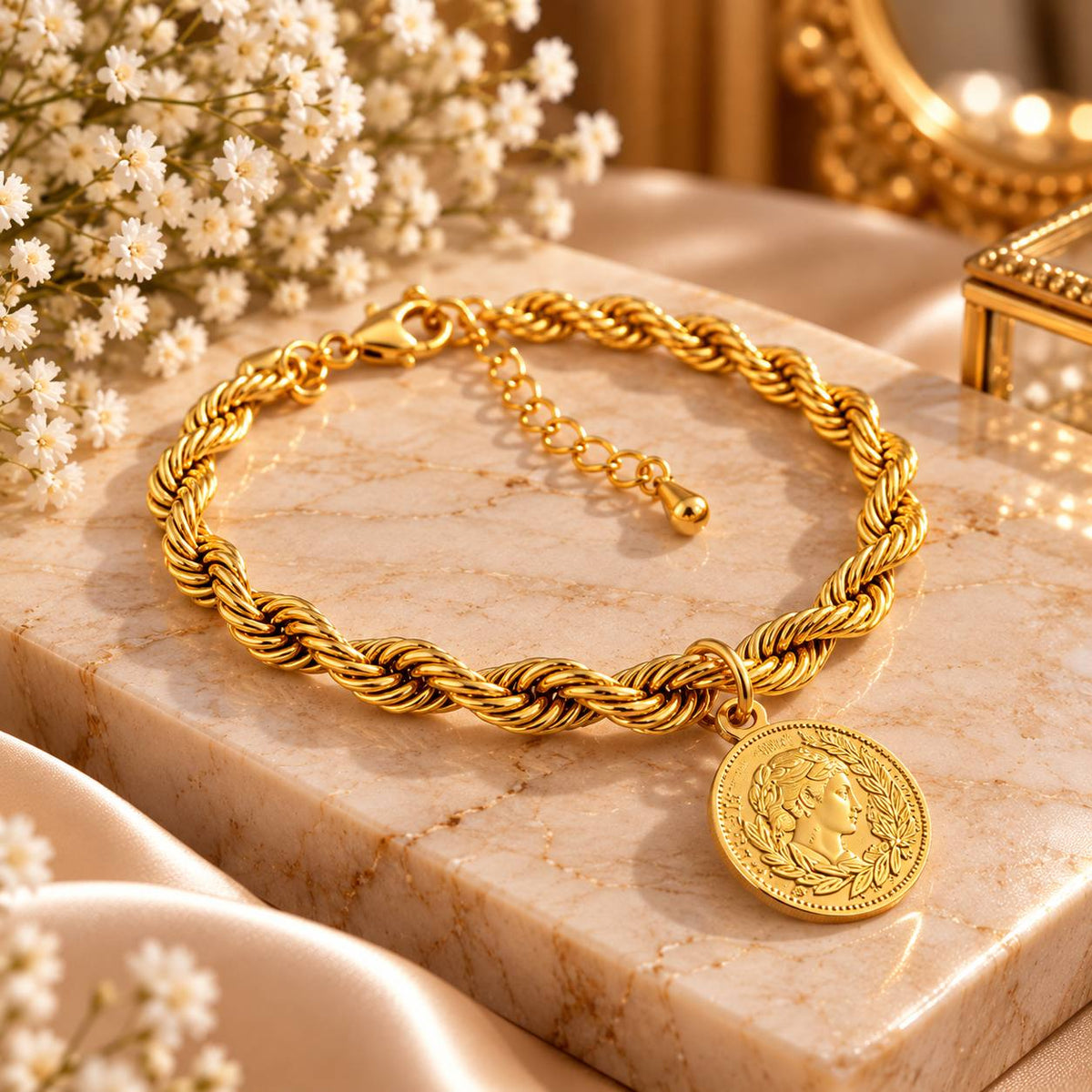 Elegant Gold-Tone Coin Charm Bracelet