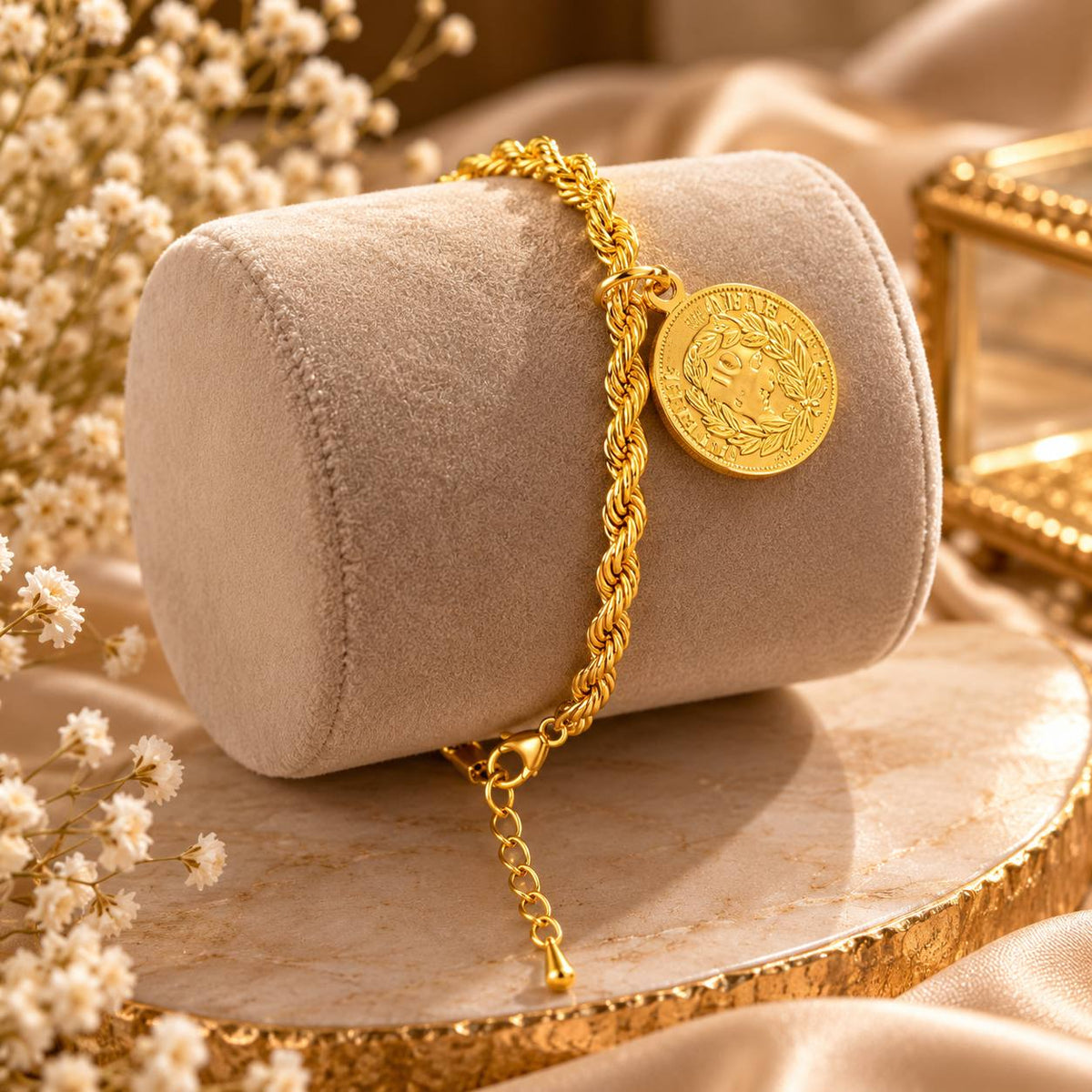 Elegant Gold-Tone Coin Charm Bracelet