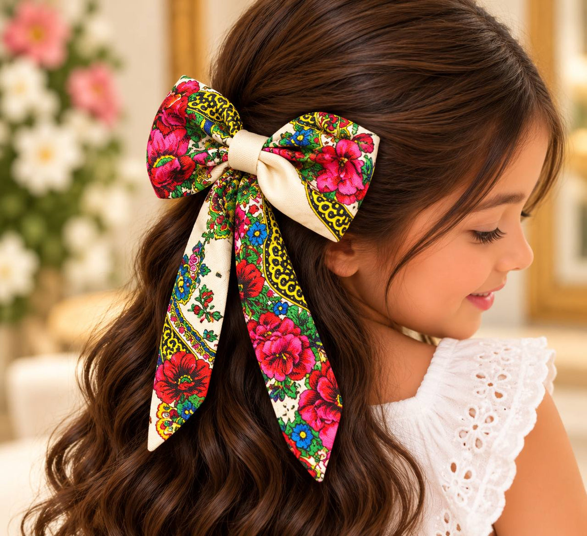 Colorful Floral Print Hair Bow