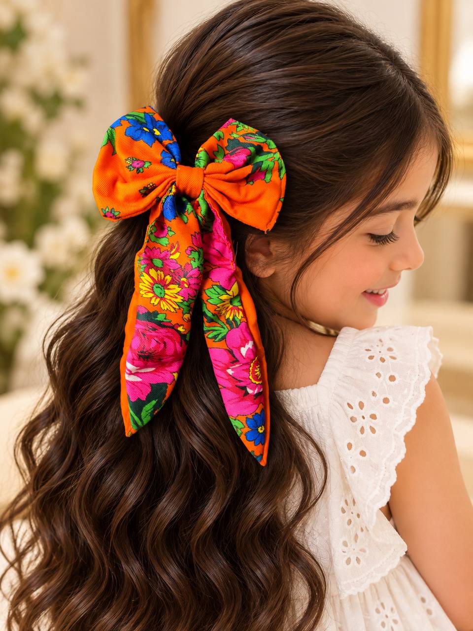 Colorful Floral Print Hair Bow