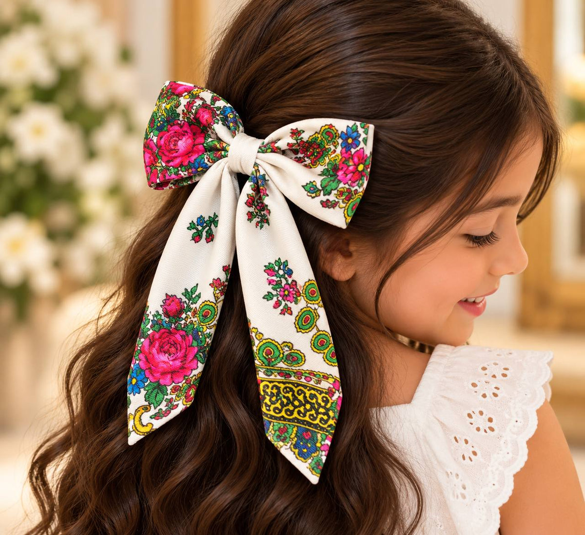 Colorful Floral Print Hair Bow