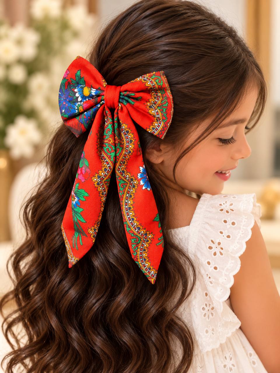 Colorful Floral Print Hair Bow
