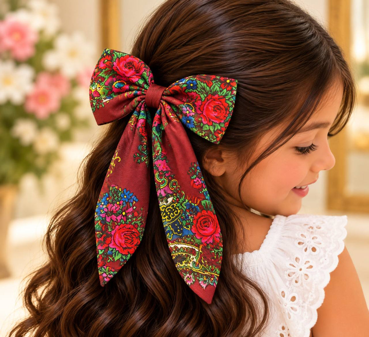 Colorful Floral Print Hair Bow