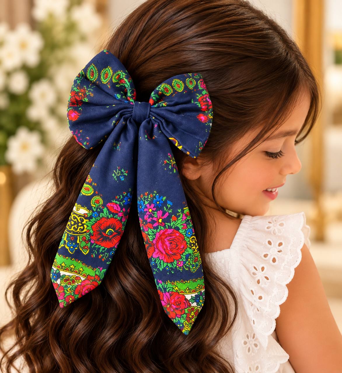 Colorful Floral Print Hair Bow