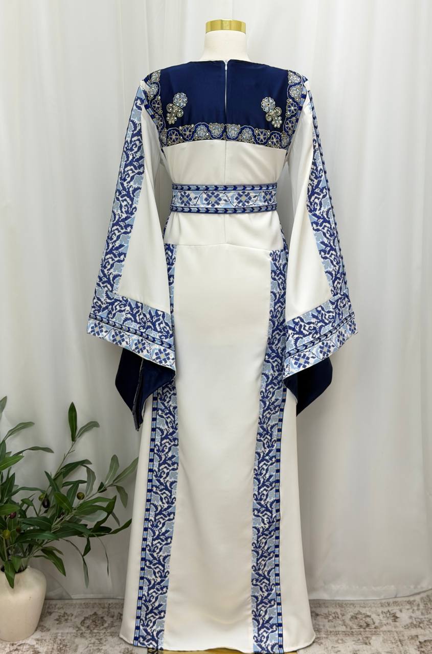 Areej – Palestinian Embroidered Thobe with Matching Belt & Shawl