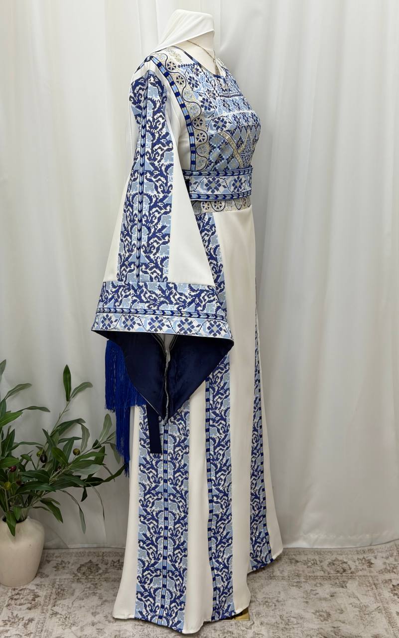 Areej – Palestinian Embroidered Thobe with Matching Belt & Shawl