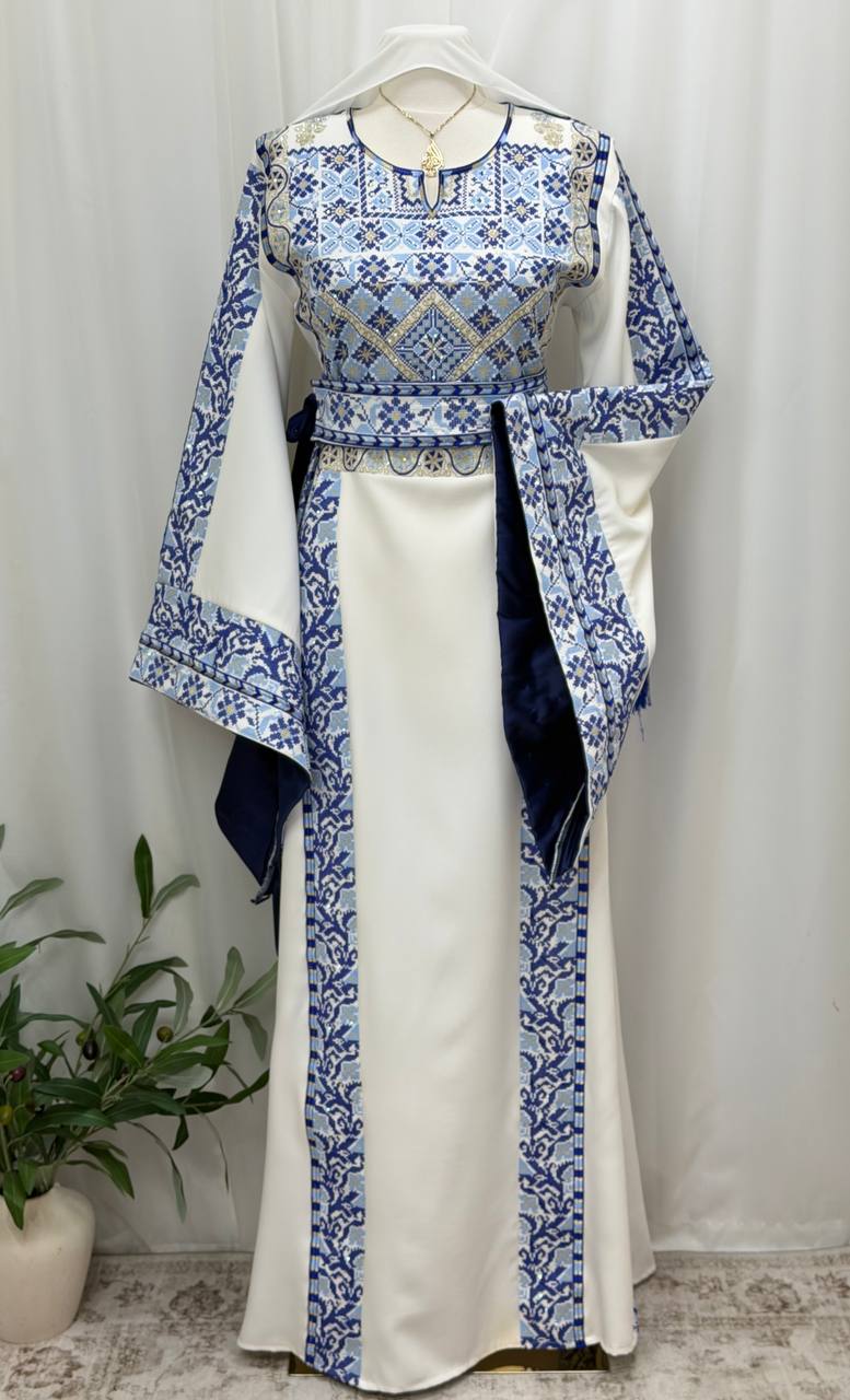 Areej – Palestinian Embroidered Thobe with Matching Belt & Shawl
