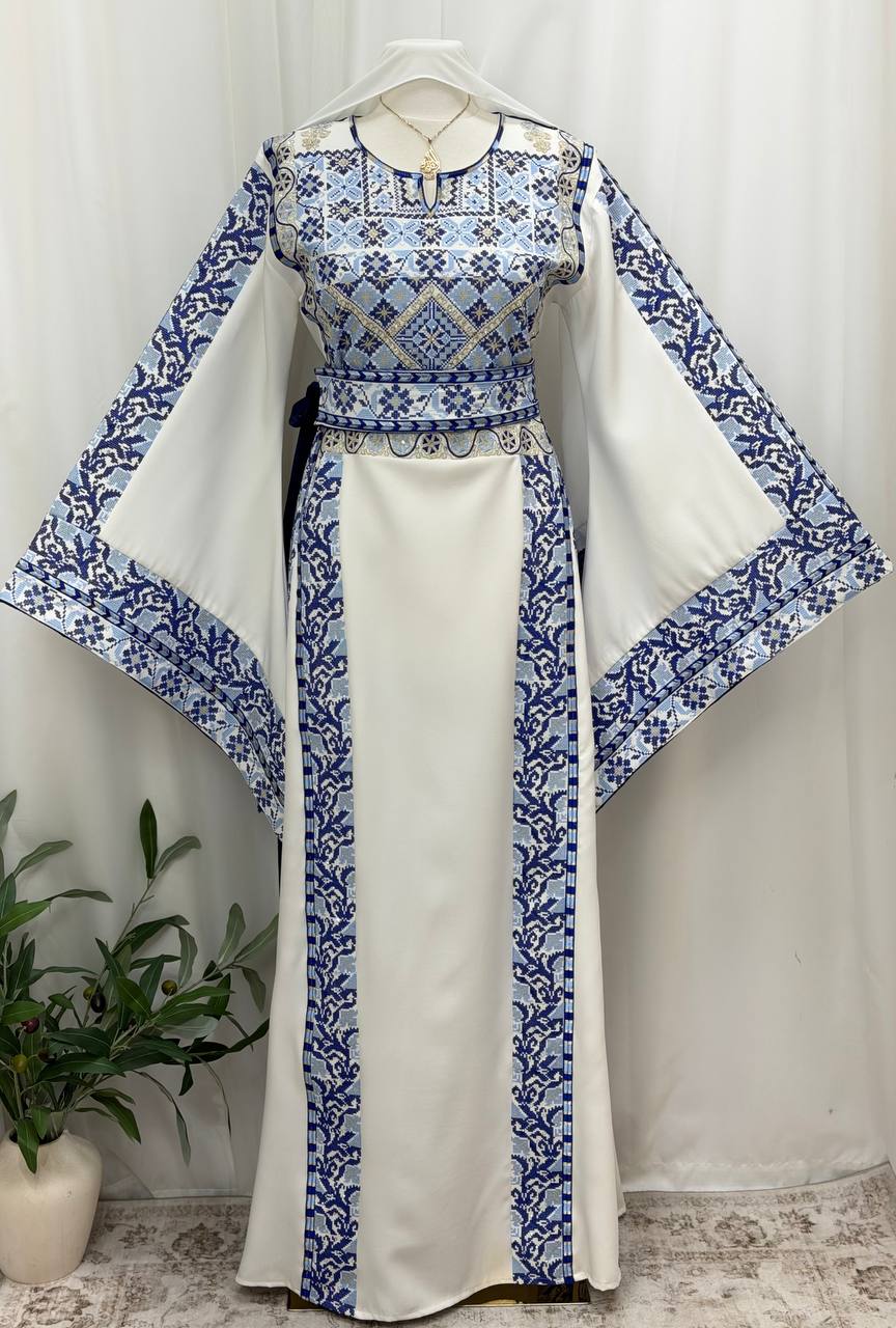Areej – Palestinian Embroidered Thobe with Matching Belt & Shawl