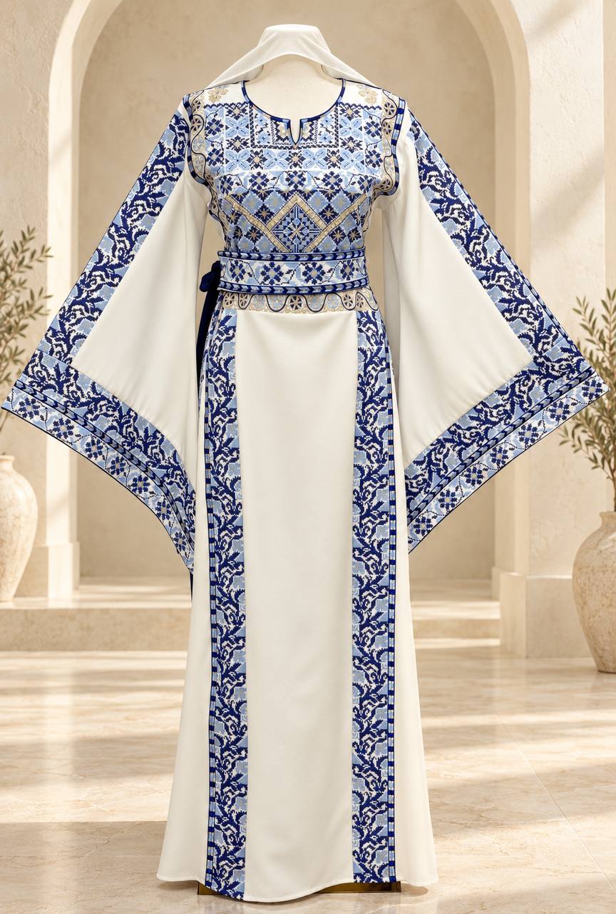 Areej – Palestinian Embroidered Thobe with Matching Belt & Shawl