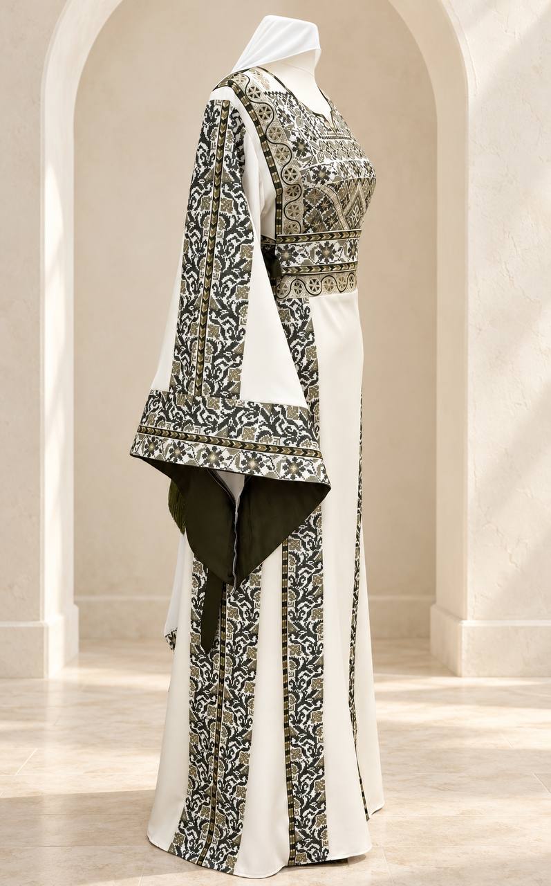 Mayyas – Palestinian Embroidered Thobe with Belt & Shawl