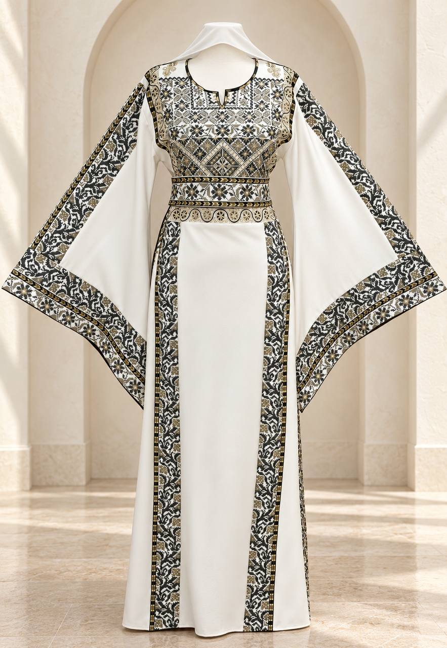 Mayyas – Palestinian Embroidered Thobe with Belt & Shawl
