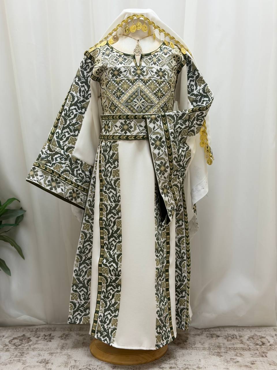 Mayyas – Girls’ Palestinian Embroidered Thobe with Belt & Shawl