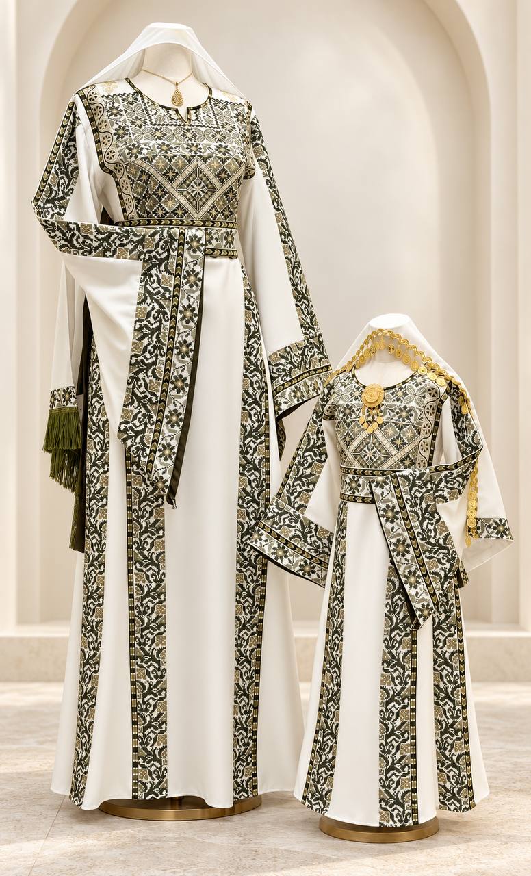 Mayyas – Girls’ Palestinian Embroidered Thobe with Belt & Shawl