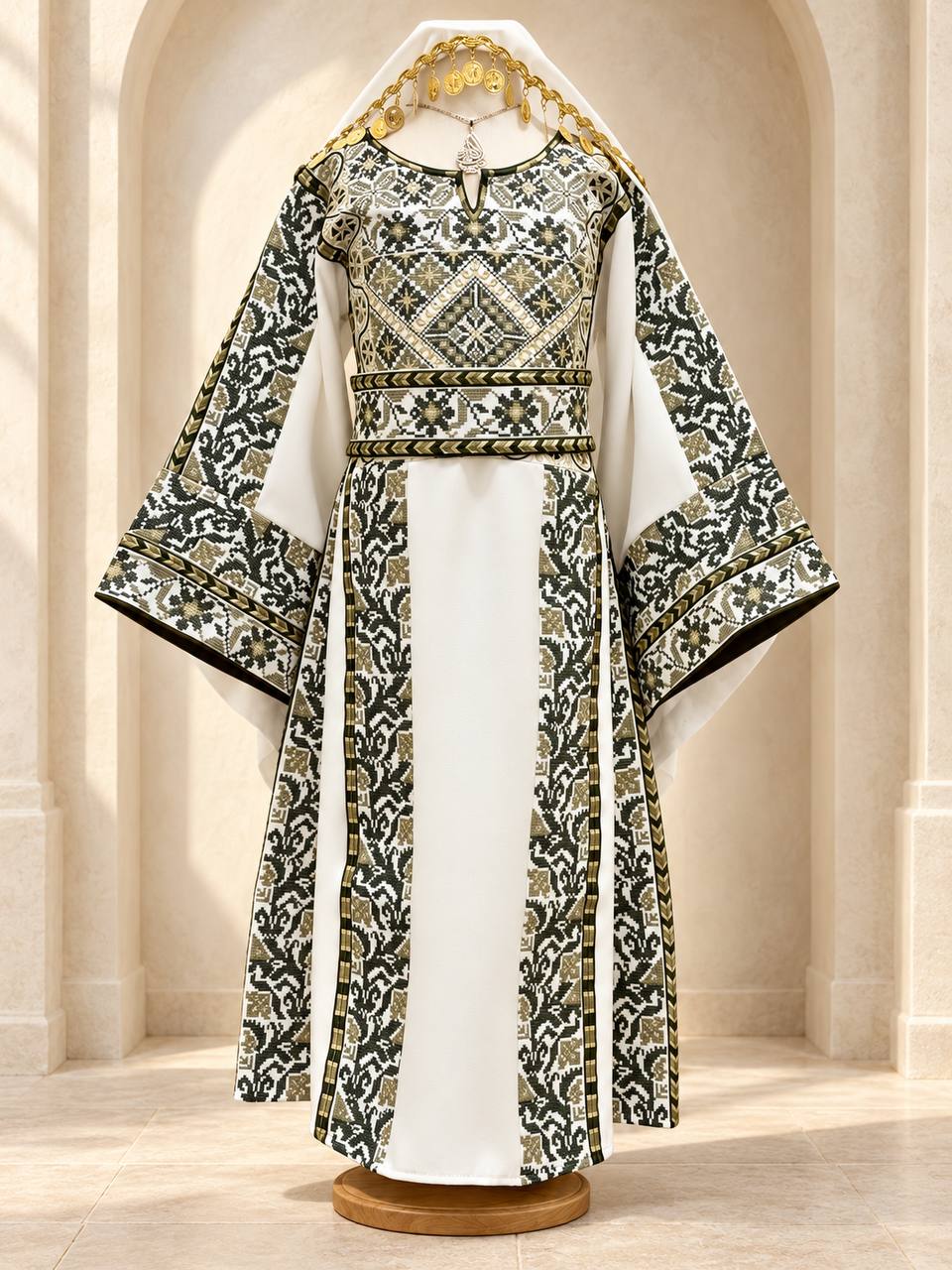 Mayyas – Girls’ Palestinian Embroidered Thobe with Belt & Shawl