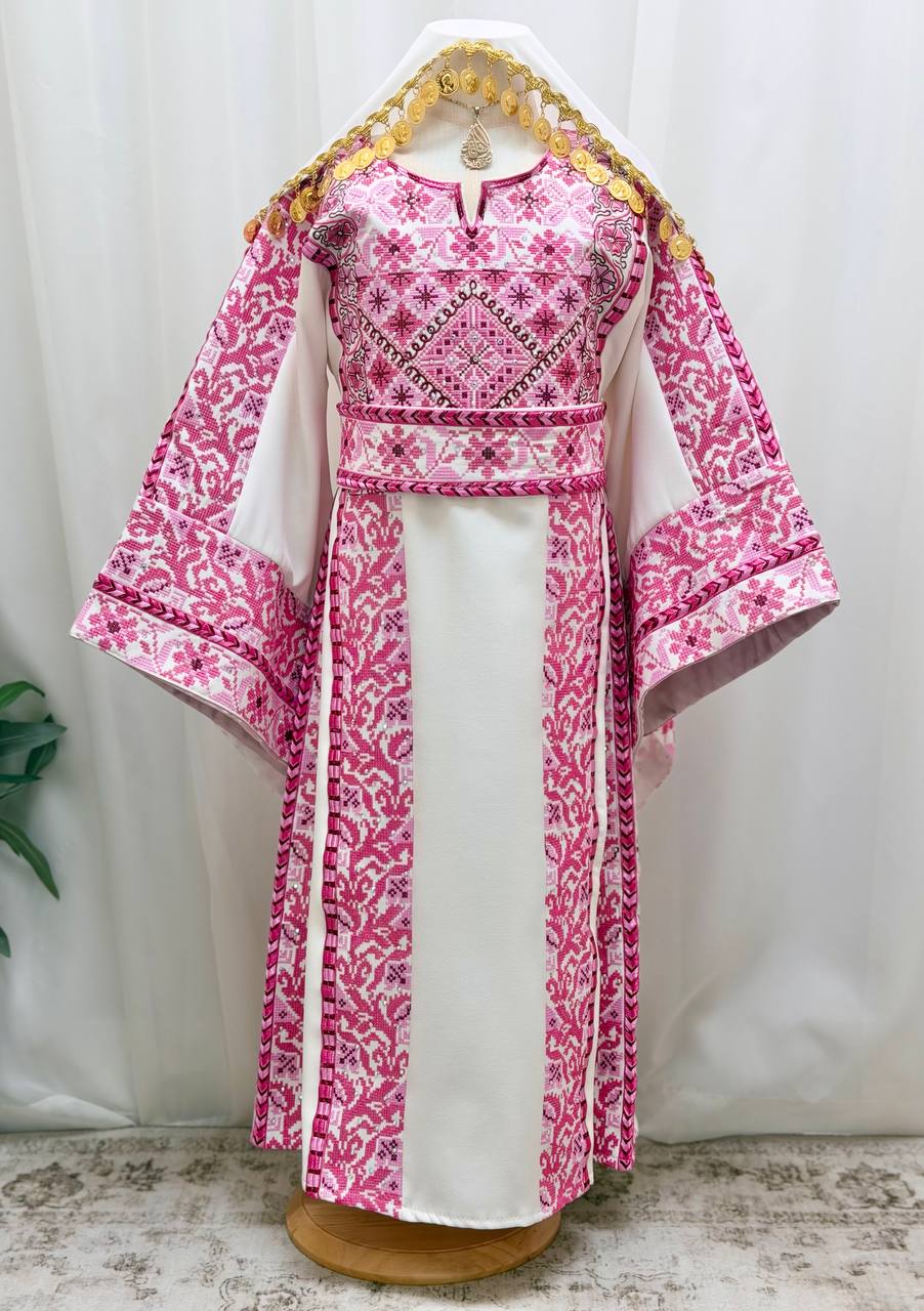 Bisan – Girls’ Palestinian Embroidered Thobe Set with Belt & Shawl