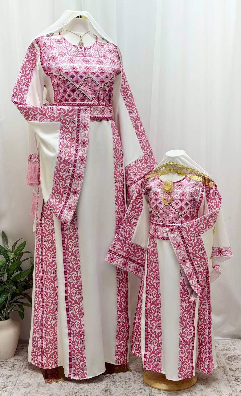 Bisan – Girls’ Palestinian Embroidered Thobe Set with Belt & Shawl