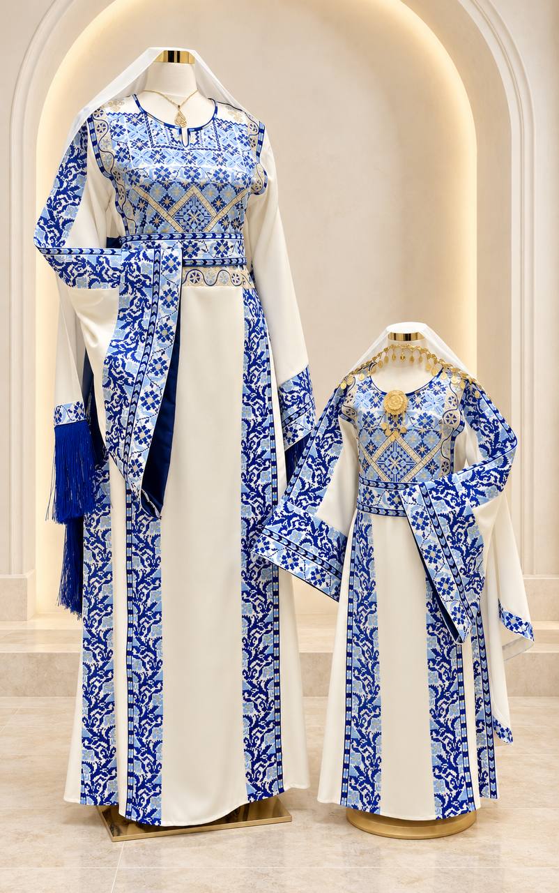 Areej – Girls’ Palestinian Embroidered Thobe with Matching Belt & Shawl