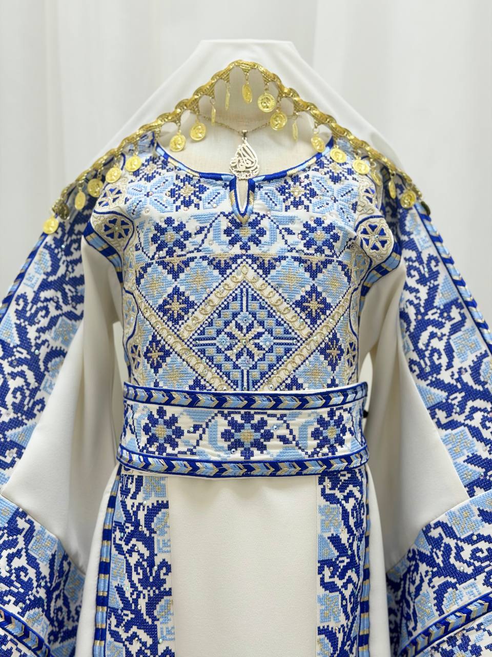 Areej – Girls’ Palestinian Embroidered Thobe with Matching Belt & Shawl