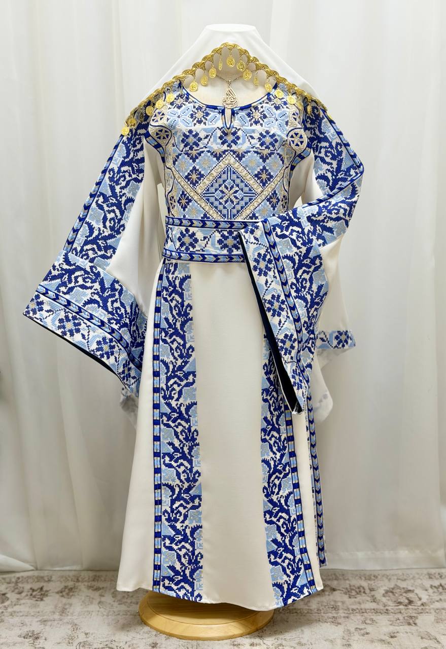 Areej – Girls’ Palestinian Embroidered Thobe with Matching Belt & Shawl