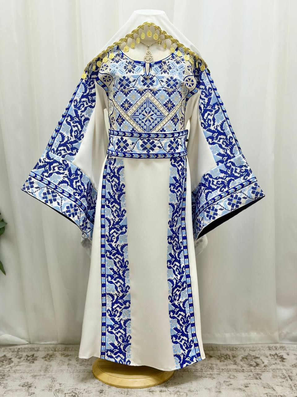 Areej – Girls’ Palestinian Embroidered Thobe with Matching Belt & Shawl