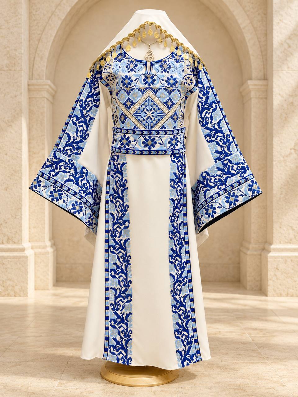 Areej – Girls’ Palestinian Embroidered Thobe with Matching Belt & Shawl