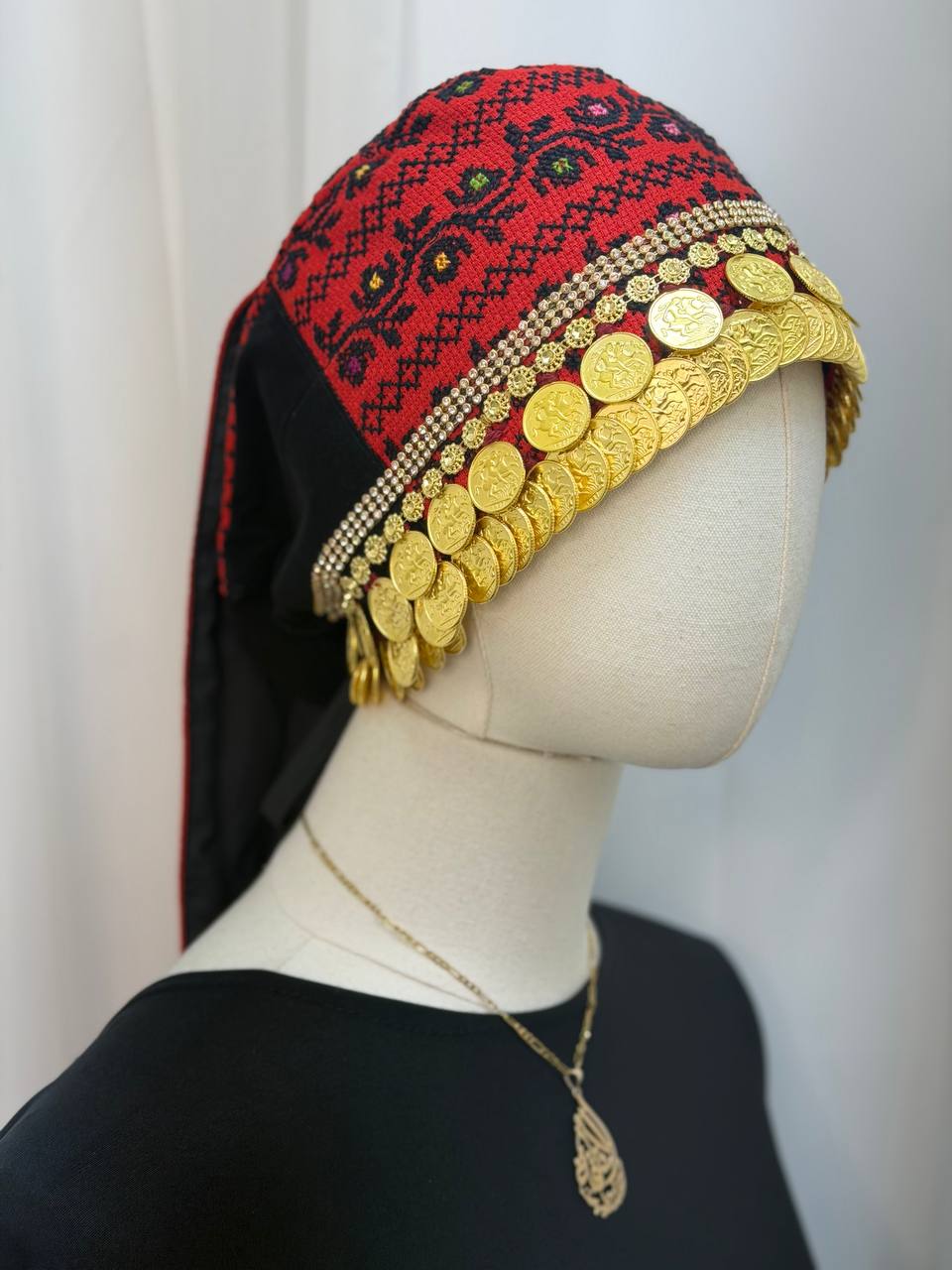 Palestinian Hand-Embroidered Coin Headdress