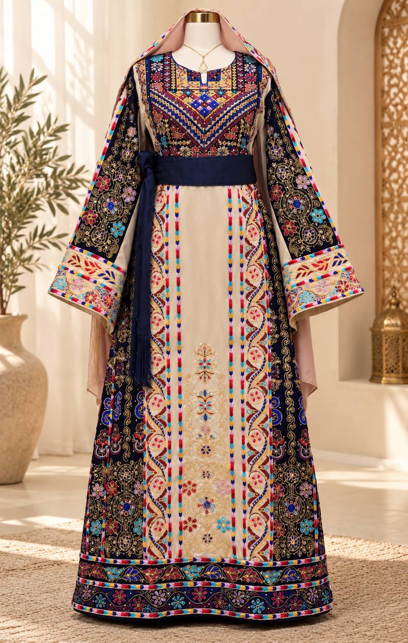 Malika – Luxury Palestinian Embroidered 4-Piece Thobe Set