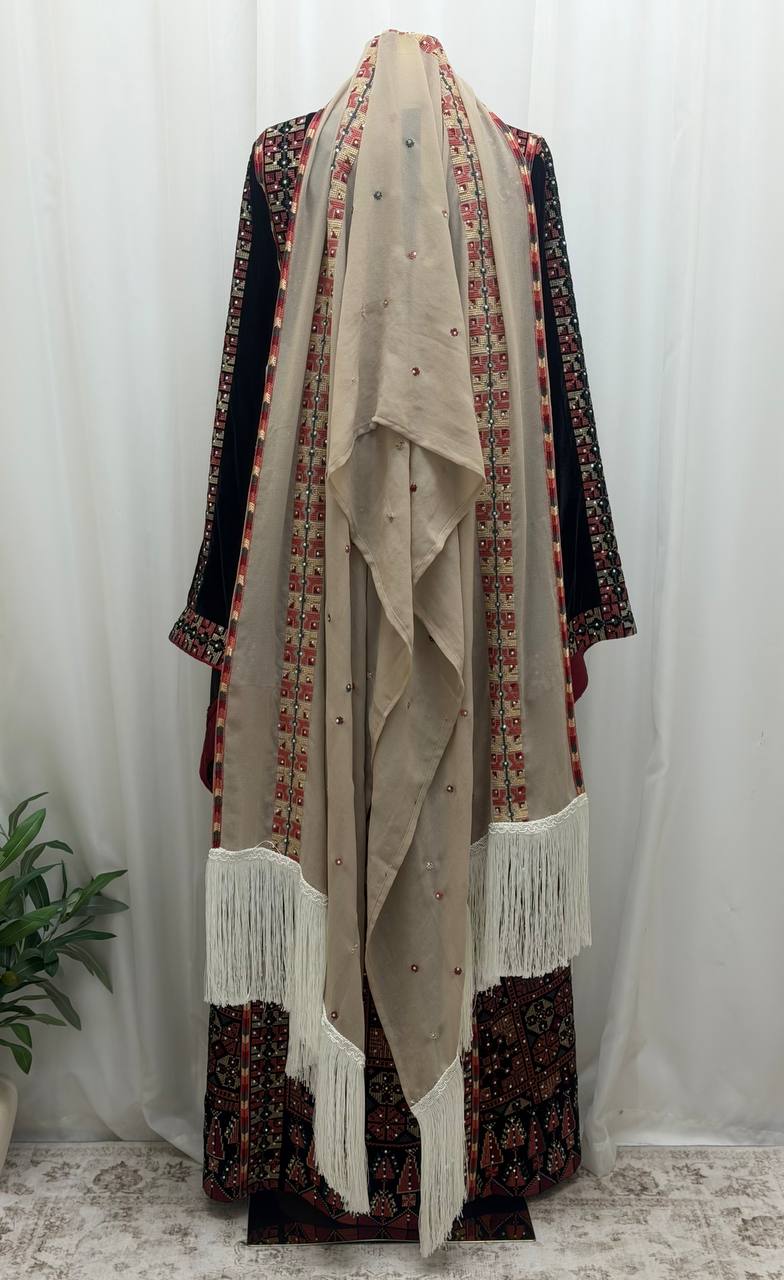 Palestinian Embroidered Velvet Thobe Set