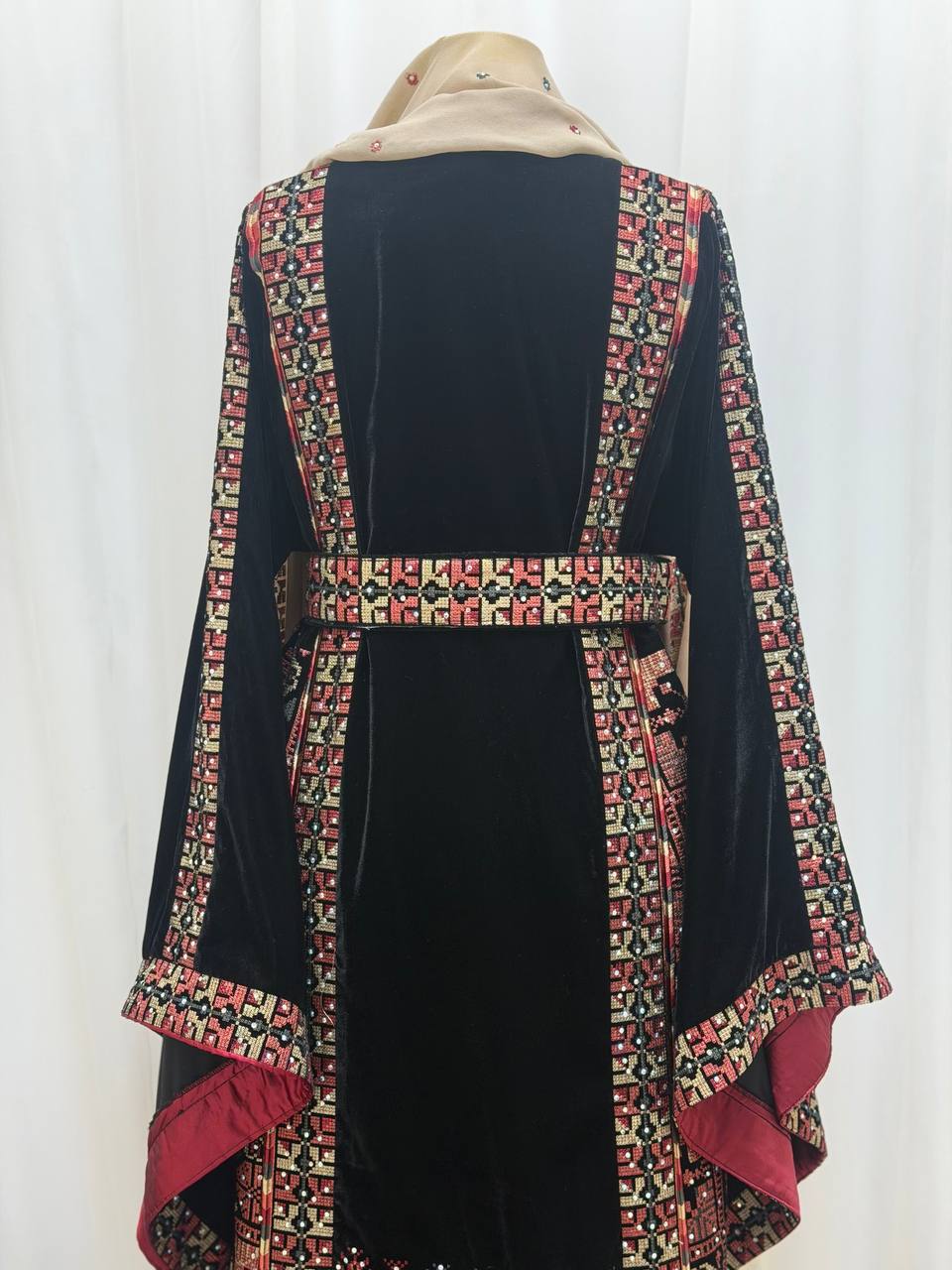 Palestinian Embroidered Velvet Thobe Set